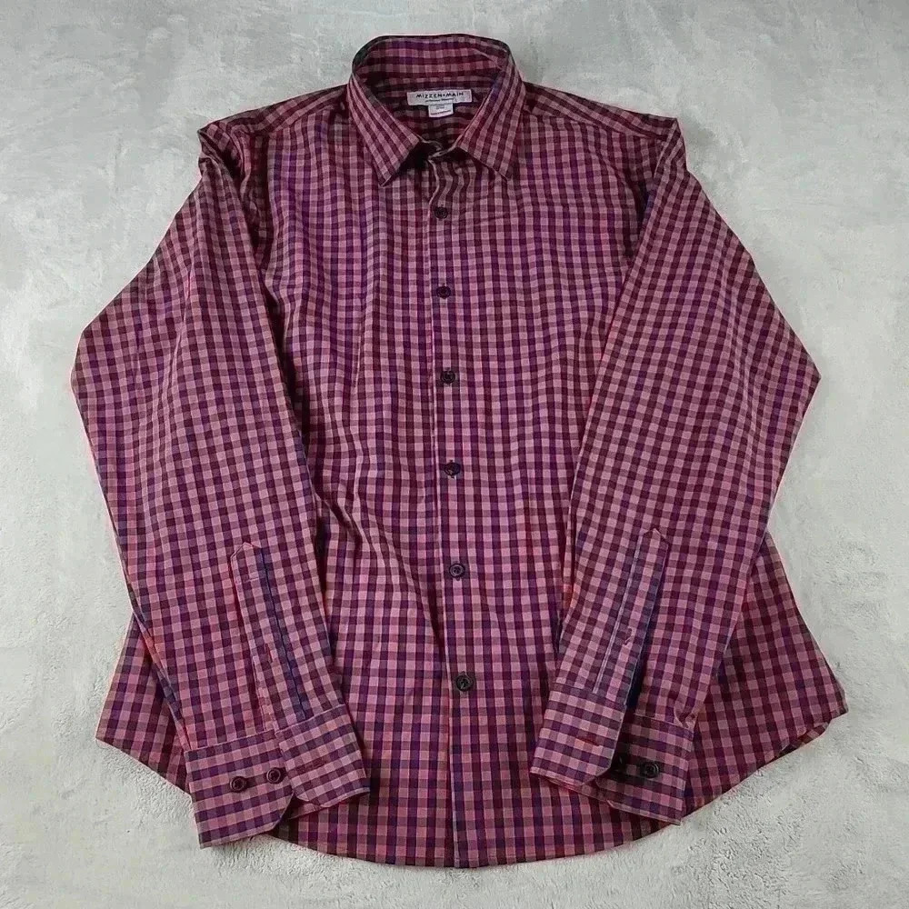 Mizzen + Main  Shirt Mens Med Classic No Tuck Blue Plaid Long Sleeve